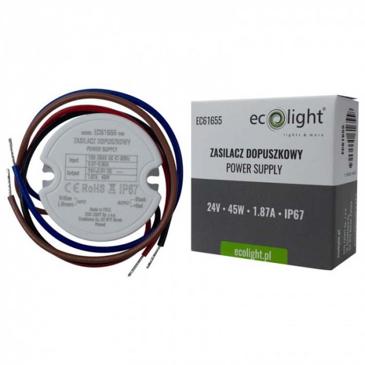 Zasilacz IP67 do puszki fi60 – 45W