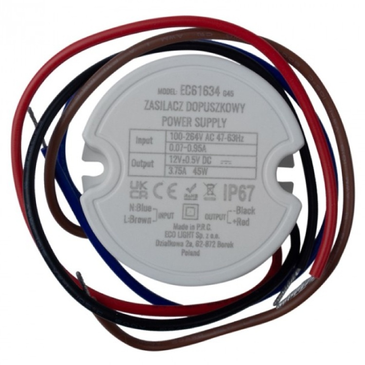 Zasilacz dopuszkowy 45W 12V – ECOLIGHT