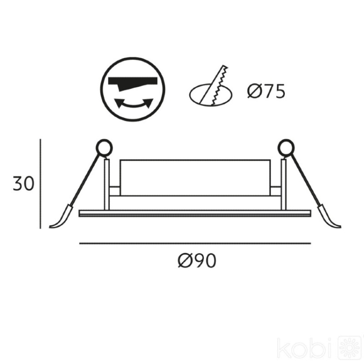 Wymiary downlight LED BRINO 3/5/7W 3CCT czarny Kobi