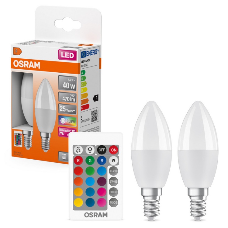 Zestaw 2 żarówki LED RGBW OSRAM E14 z pilotem