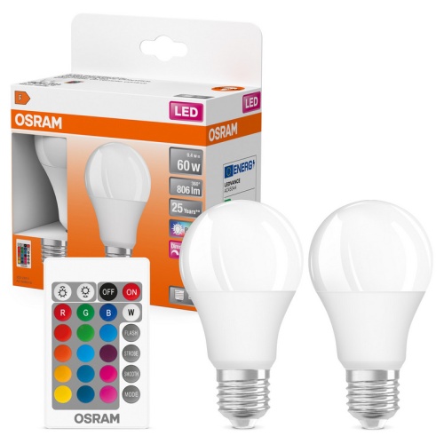 Zestaw 2 żarówki LED RGBW OSRAM E27 z dwoma pilotami