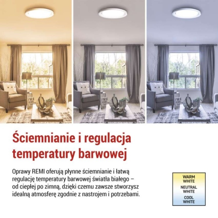 Regulowana barwa światła CCT oprawa REMI