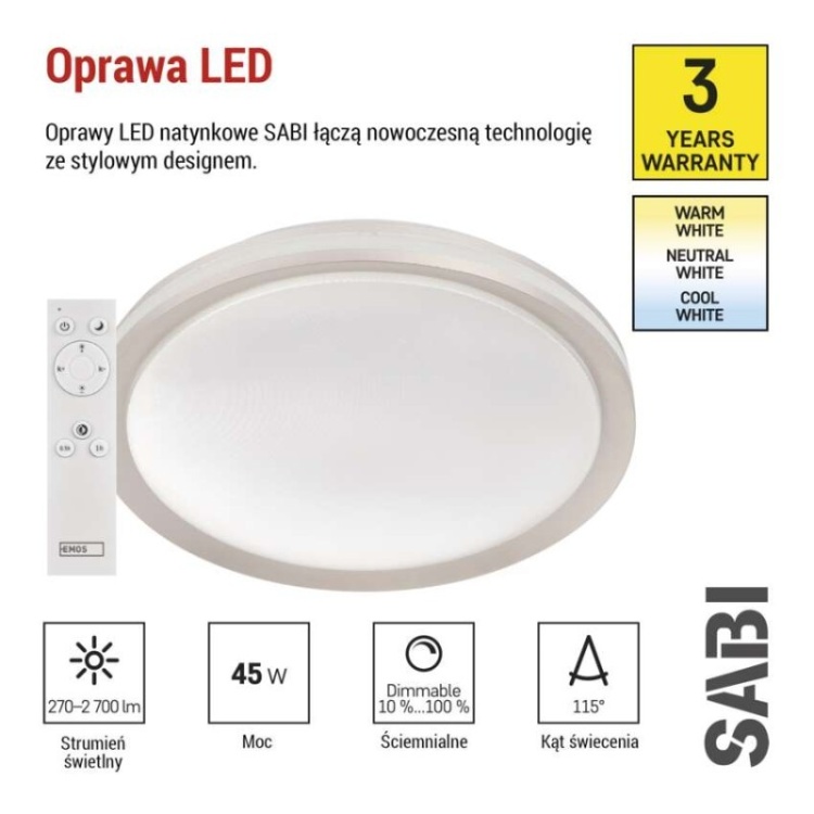 Plafon LED SABI 45W EMOS