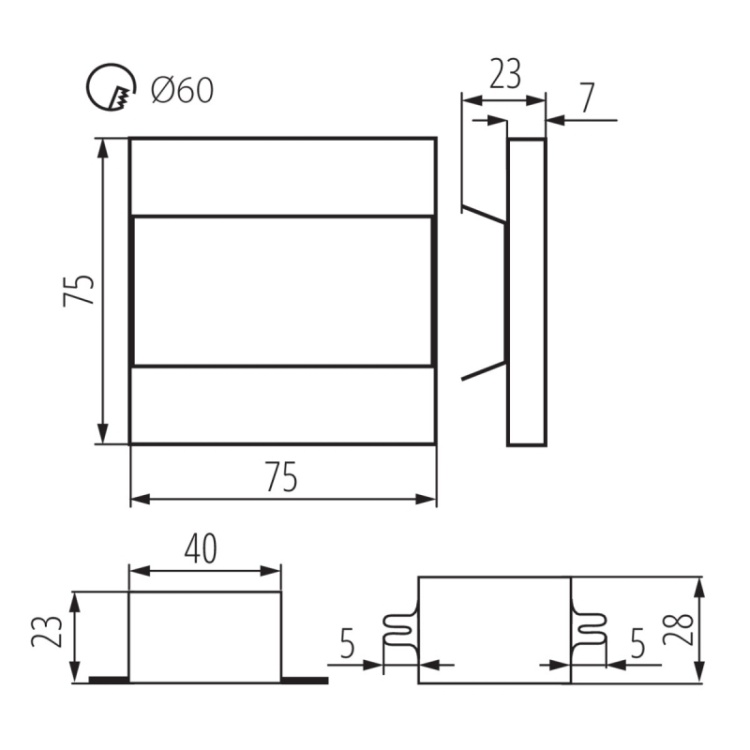 Kwadratowa oprawa schodowa LED 75x75 mm