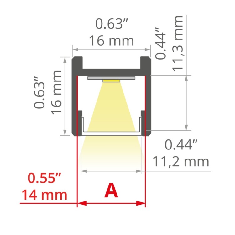 Profil LED PDS-H - rysunek wymiarowy