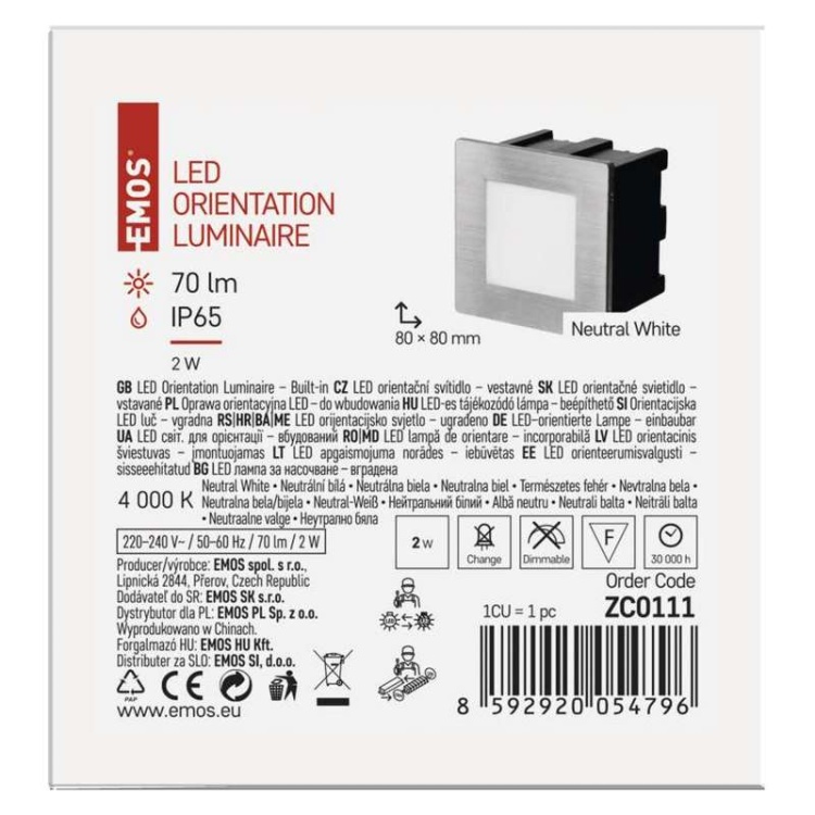 Opakowanie orientacyjnej oprawy LED ZC0111 do wbudowania