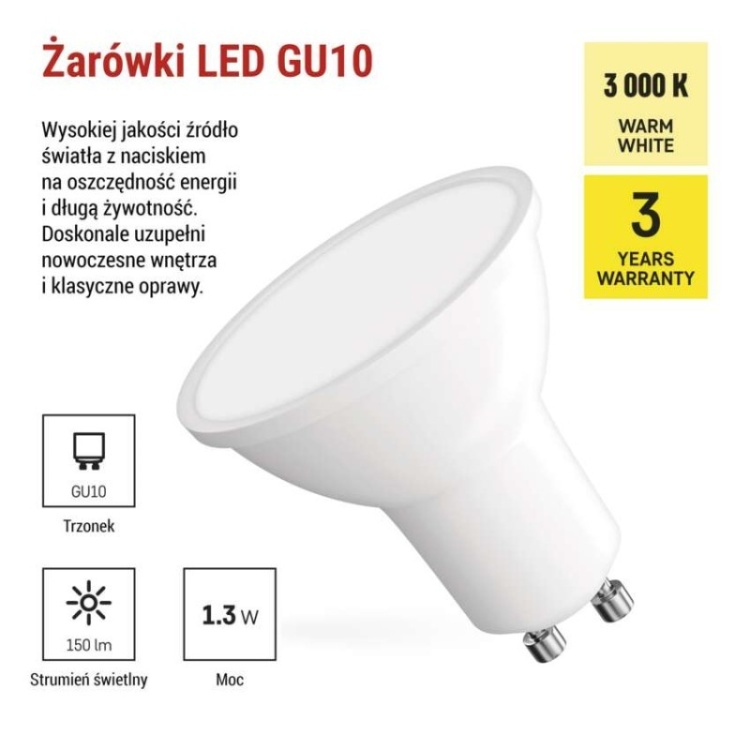 Żarówka LED 150 lumenów GU10
