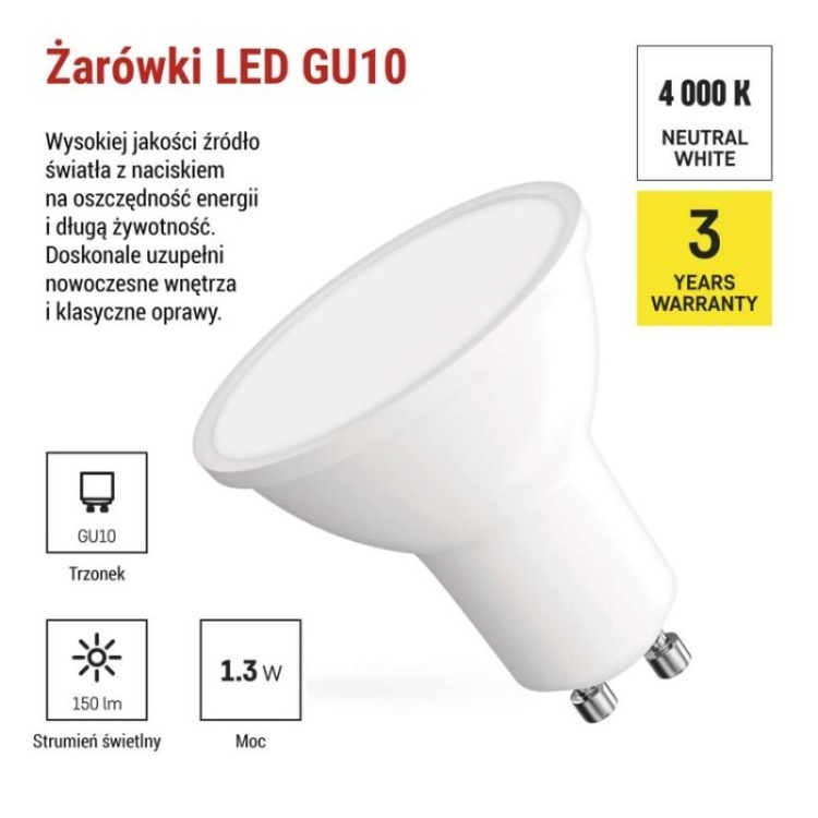 Żarówka LED 150 lumenów GU10