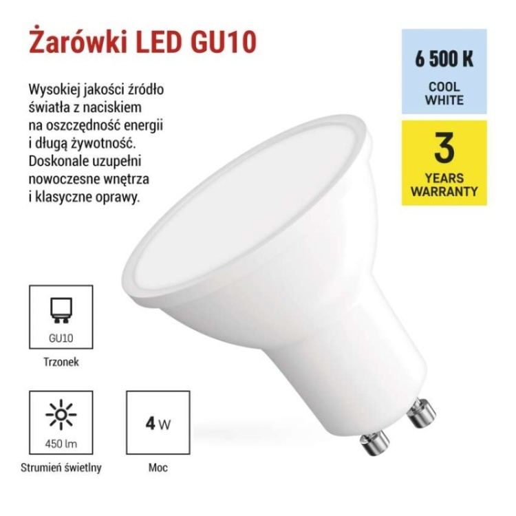 Żarówka LED 450 lumenów GU10