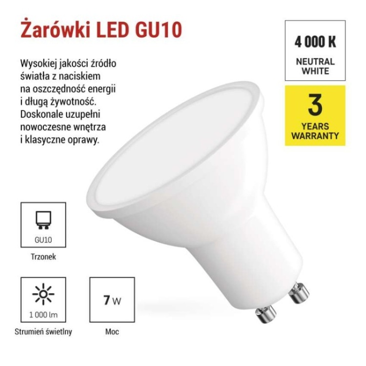 Żarówka LED GU10 odpowiednik 72W
