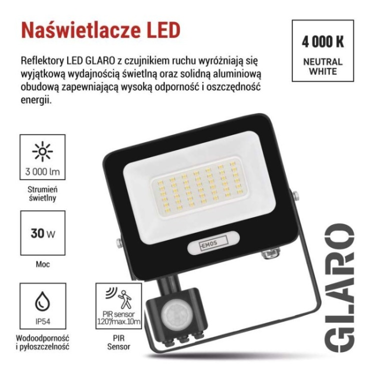 EMOS GLARO PIR ZS2334B – naświetlacz 30W