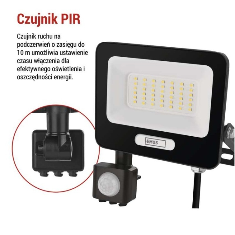 Naświetlacz LED 120° EMOS GLARO PIR 30W