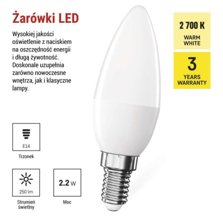 Żarówka LED 250 lumenów E14
