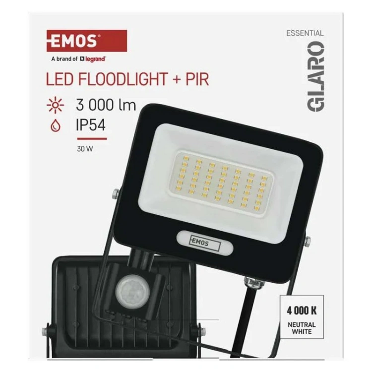 Naświetlacz LED GLARO PIR 30W 3000lm IP54 – EMOS
