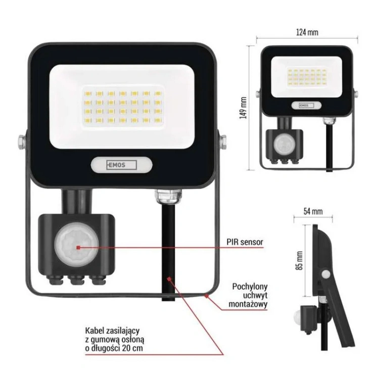 Reflektor LED czarny 2000 lm