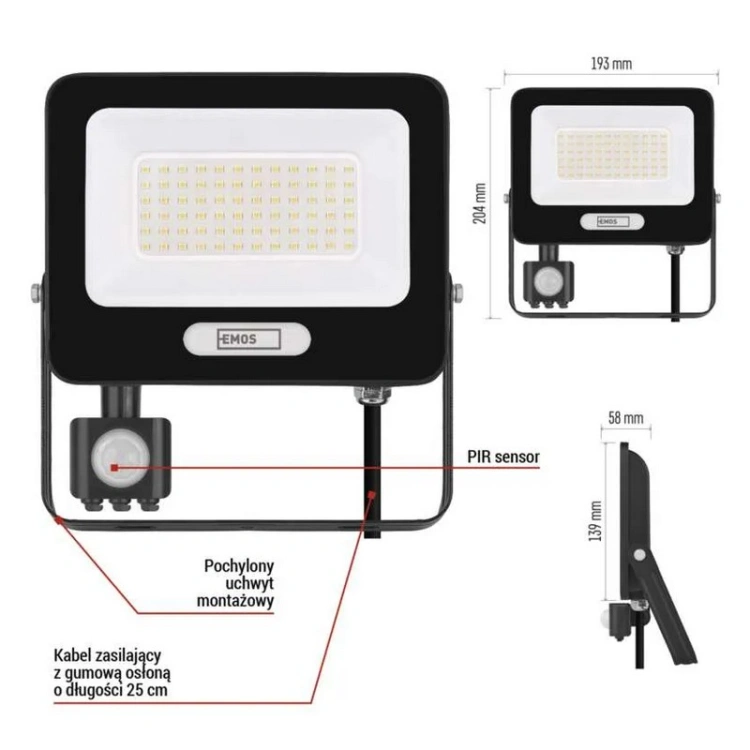 Aluminiowy naświetlacz LED 50W