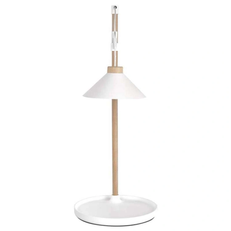 Biała lampa do roślin z drewnianą podstawą