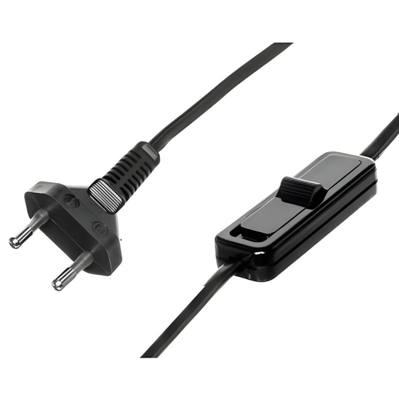 Przewód OMYp 2x0,5mm2 1,9m czarny z wyłącznikiem