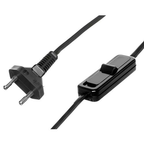 Przewód OMYp 2x0,5mm2 1,9m czarny z wyłącznikiem