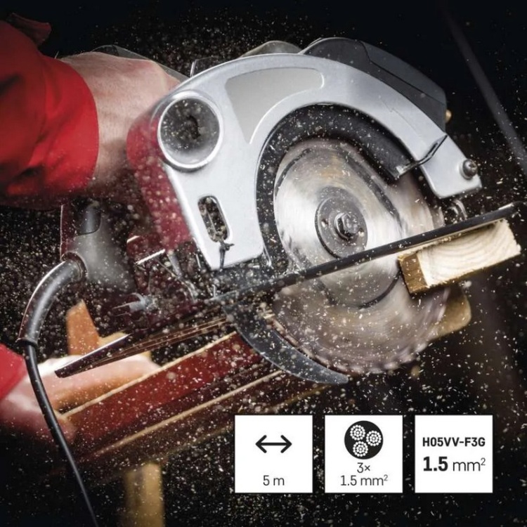 Kabel PVC H05VV-F 3G 3x1,5mm2 długość 5 m czarny