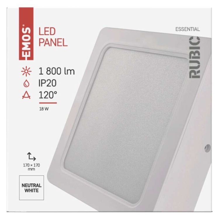 Panel LED natynkowy RUBIC 2w1, kwadrat, biały, 18W, naturalna biel