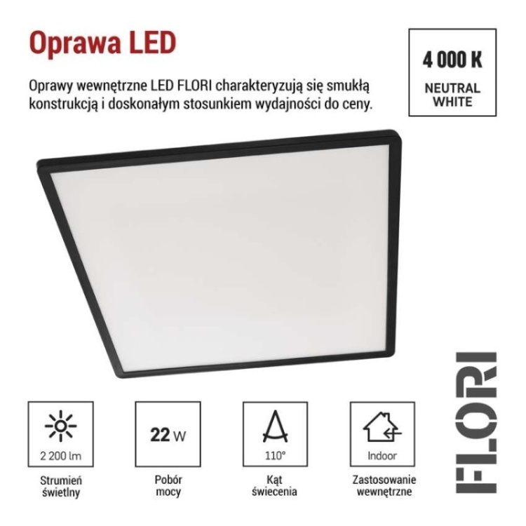 Panel LED FLORI neutralna biel