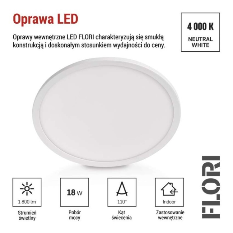 Panel LED FLORI do korytarza 18W