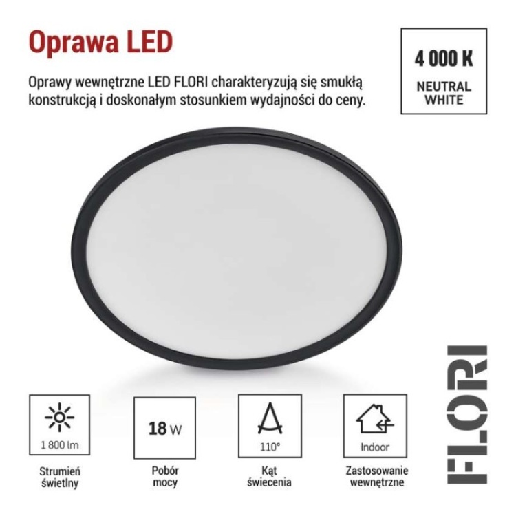 Panel LED FLORI czarny neutralna biel