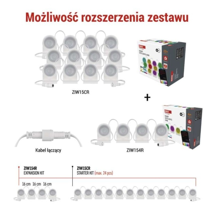GoSmart Oświetlenie punktowe LED RGB IC + CCT, 85 cm, 8 części, 1,9 W, ściemnialne, WiFi