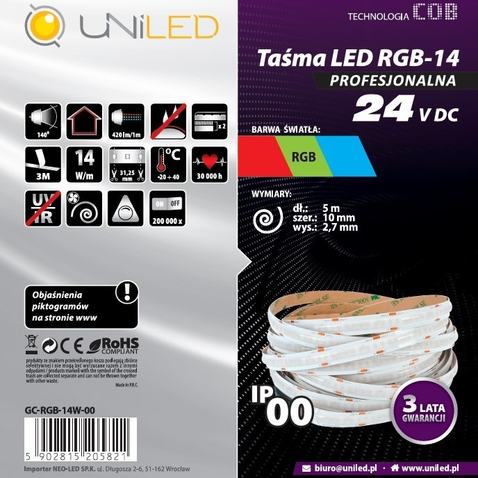 Taśma LED RGB COB UNILED