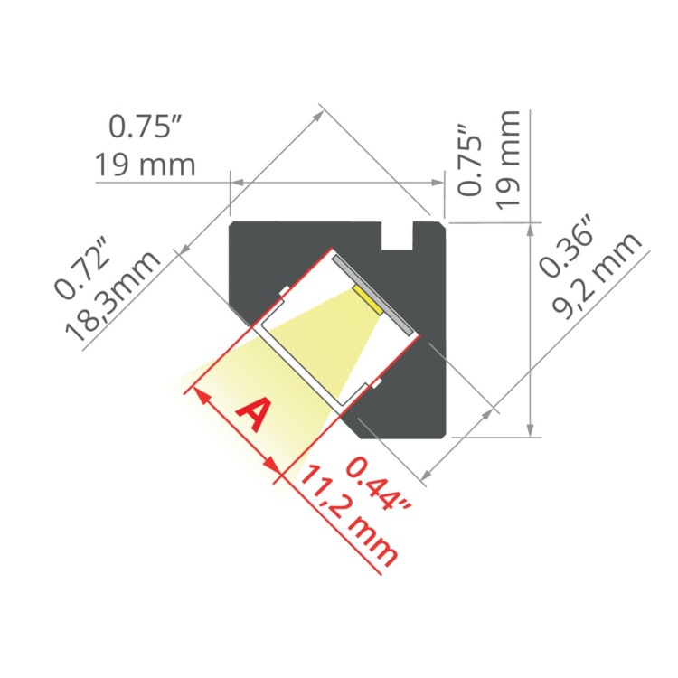 Profil LED GLAD 45 kątowy bez przesłony, odcinki 1m, 2m, 3m wymiar.jpg
