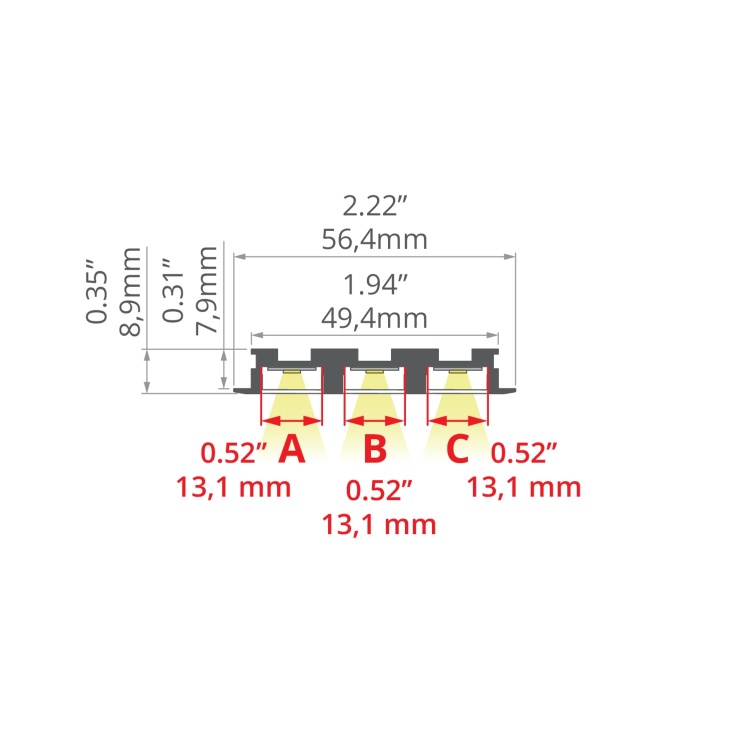 Profil LED TRIADA-K srebrny anodowany, odcinki 1m, 2m, 3m wymiar.jpg