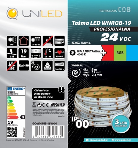 Taśma LED COB RGB + biały neutralny 4000K
