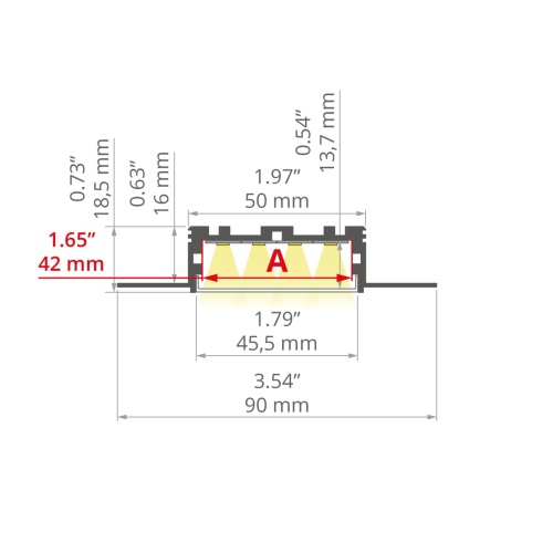 Profil LED KOZUS 50 srebrny nieanodowany, odcinki 1m, 2m, 3m wymiar.jpg