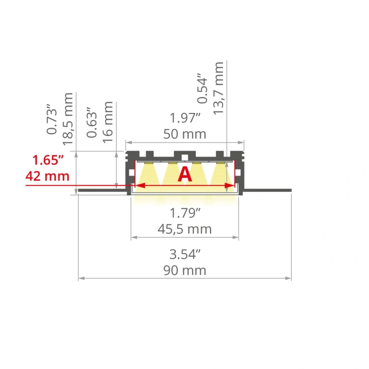 Profil LED KOZUS 50 srebrny nieanodowany, odcinki 1m, 2m, 3m wymiar.jpg