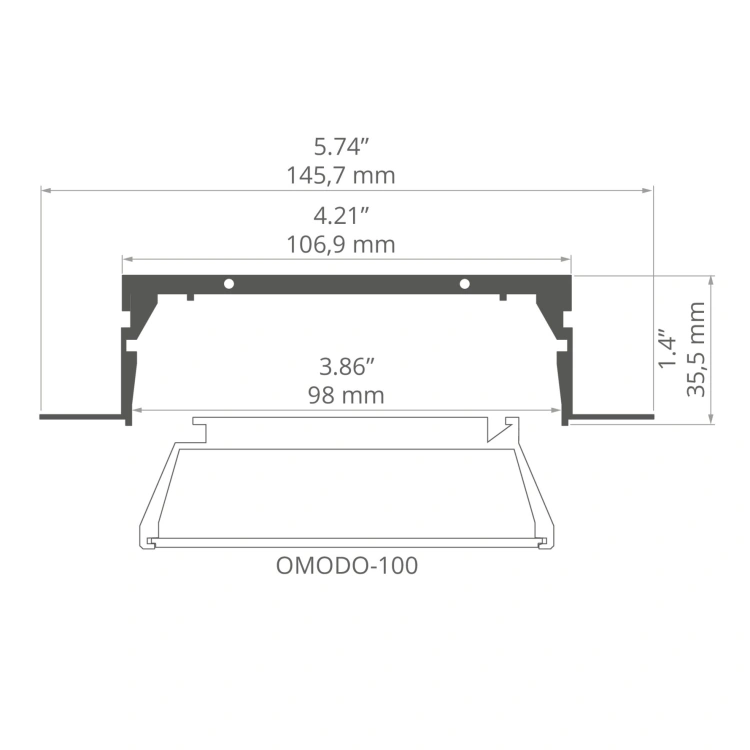 System profili MOD-KOZE-100 odcinki 1m, 2m, 3m wymiar.jpg