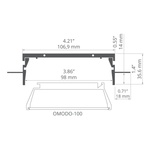 Profil RAM-TEK-100 srebrny nieanodowany, odcinki 1m, 2m, 3m wymiar.jpg