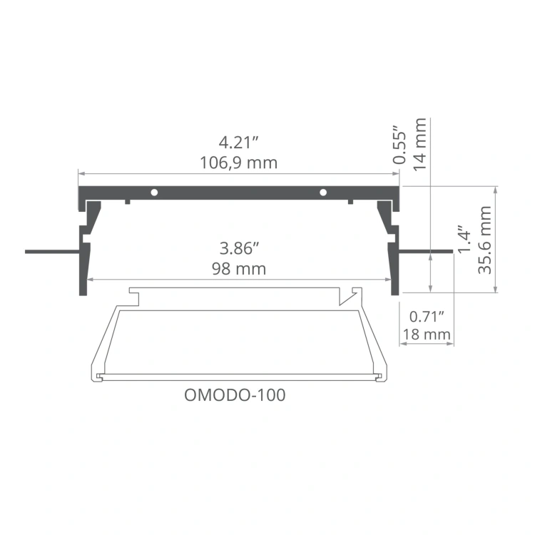 Profil RAM-TEK-100 srebrny nieanodowany, odcinki 1m, 2m, 3m wymiar.jpg