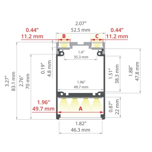 Profil DES czarny do budowy opraw LED, odcinki 1m, 2m, 3m wymiar.jpg