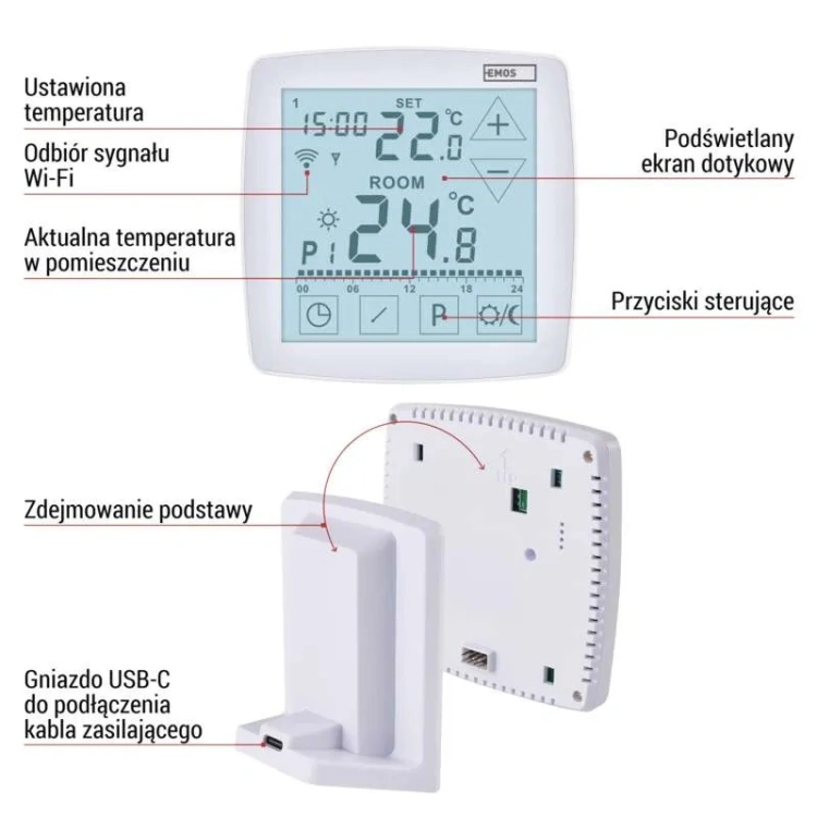 Ekran LCD termostatu pokojowego WiFi
