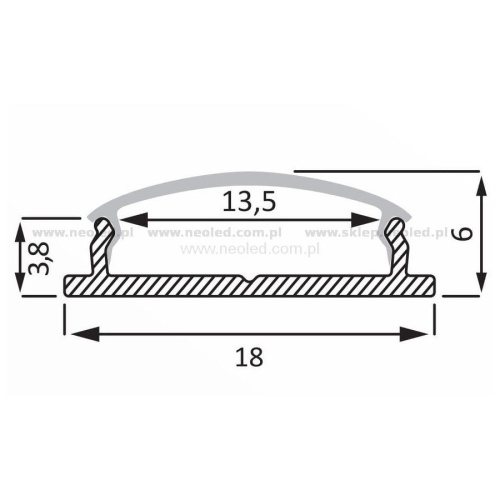 Profil LED GREY-18T klosz transparentny, długości 1m, 2m wymiar.jpg