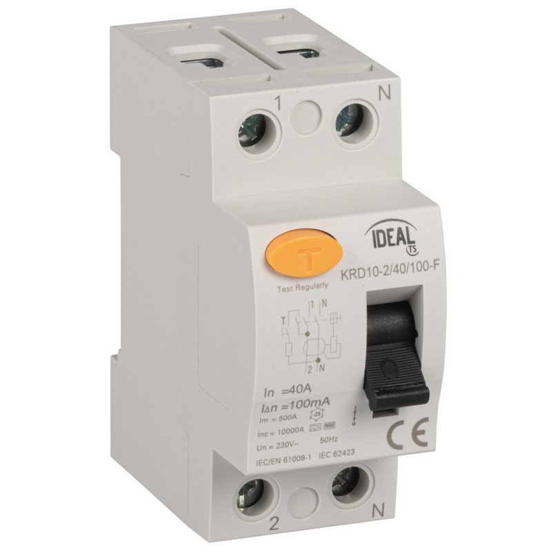 Wyłącznik różnicowo-prądowy, 2P KRD10-2/40/100-F