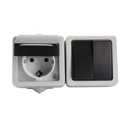 Łącznik świecznikowy i gniazdo zasilające Schuko z ochroną styków TEKNO 05-3528-143 sz