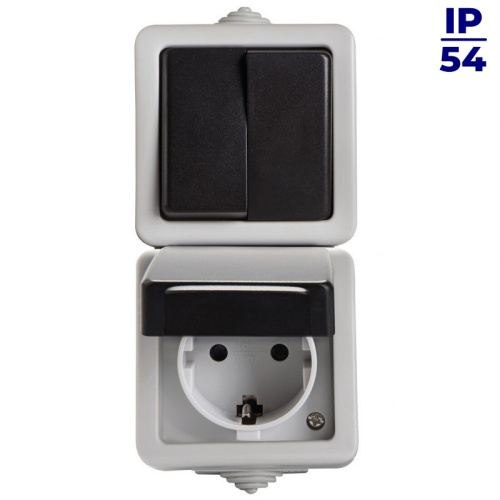 Łącznik świecznikowy i gniazdo zasilające Schuko z ochroną styków TEKNO 05-3529-143 sz