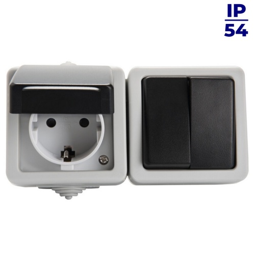 Łącznik świecznikowy i gniazdo zasilające Schuko z ochroną styków TEKNO 05-3528-143 sz