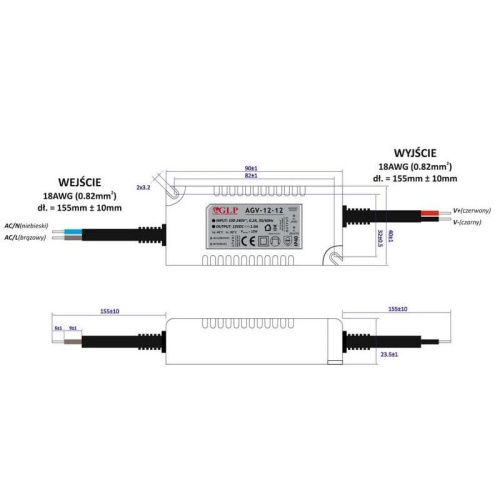 Zasilacz AGV-12-12 wymiary