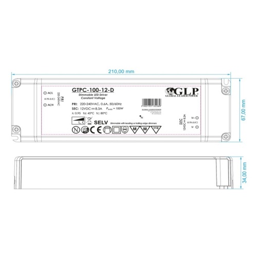 Wymiary zasilacza GTPC-100-D