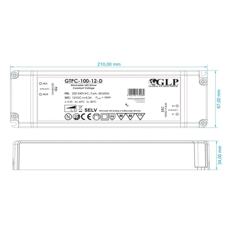 Wymiary zasilacza GTPC-100-D