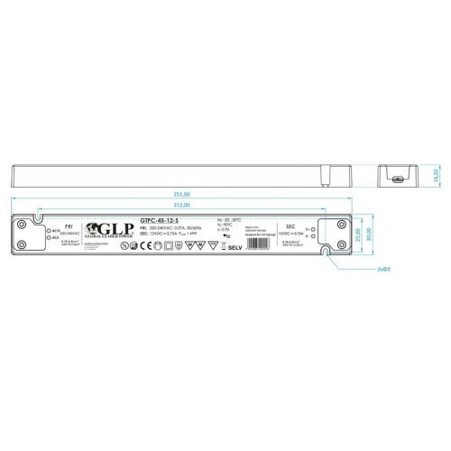 Zasilacz LED 12V 3,75A kompaktowy