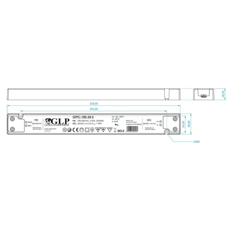 Smukły zasilacz LED 12V 8,34A do taśm LED